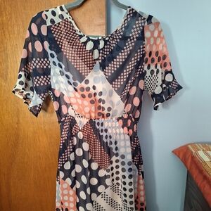 Nautica Women's Polka Dot Sheer Dress With Slip Stretchy Waist Size M